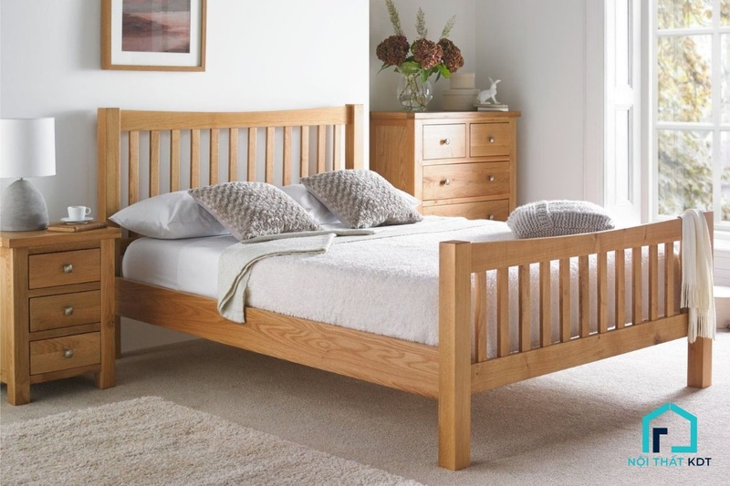 giường ngủ gỗ tự nhiên tone màu trắng