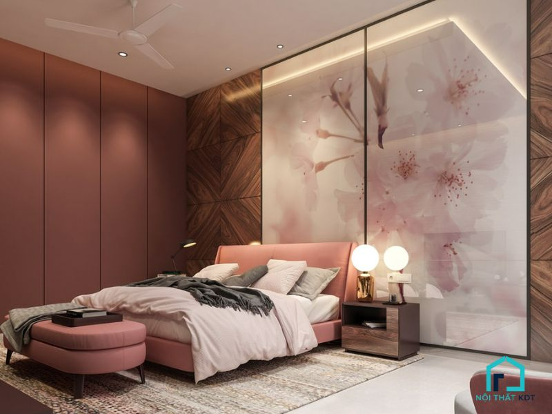 hình ảnh căn phòng ngủ rộng màu hồng