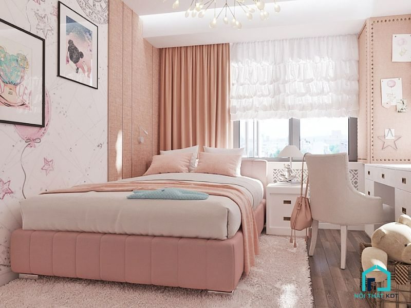 lát nền phòng ngủ màu hồng