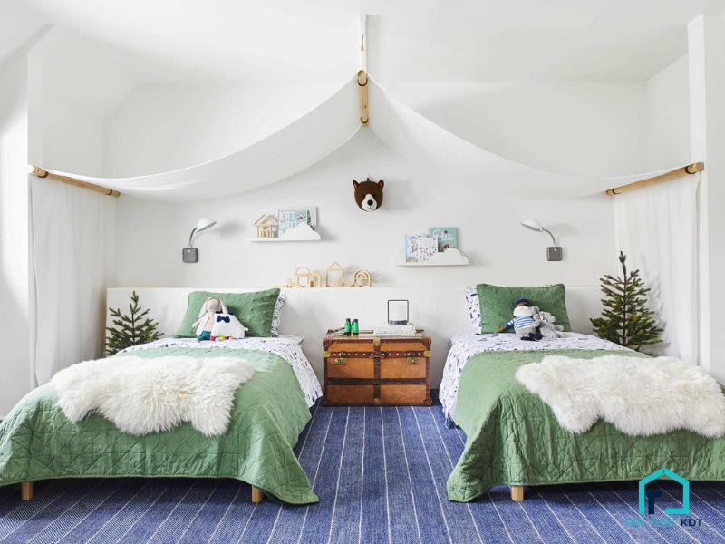 Phòng ngủ xanh ngọc đôi cho bé
