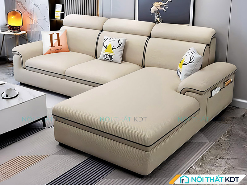 Mẫu sofa nỉ S36 có tích hợp túi đựng sách ở tay vịn của Nội thất KDT
