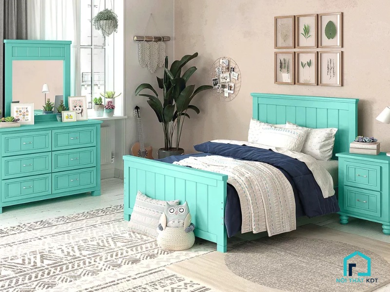 Phòng ngủ xanh ngọc tối giản
