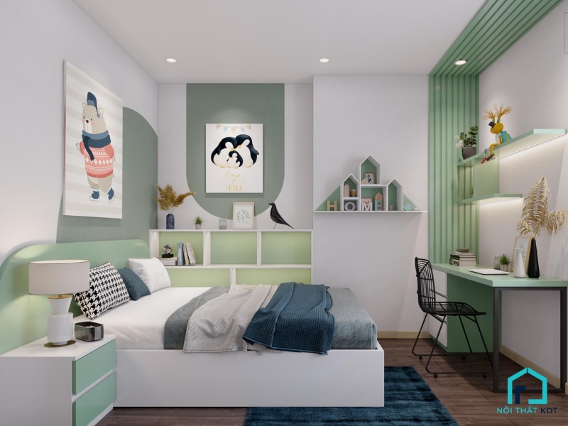 Phòng ngủ màu xanh mint 