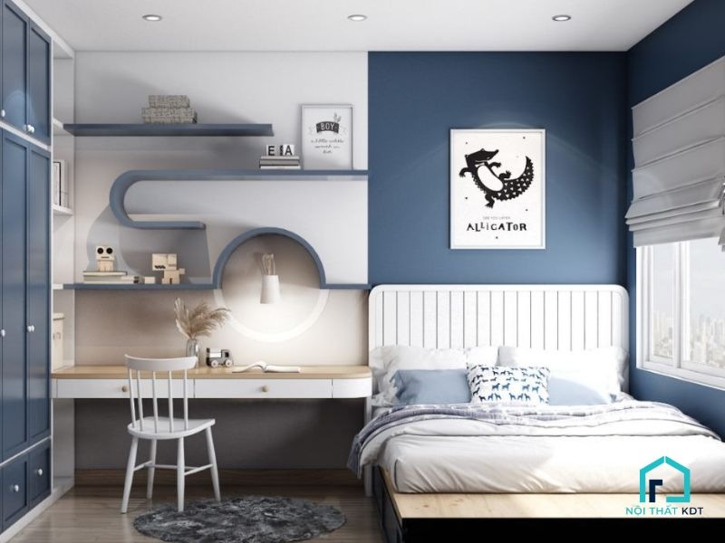 Thiết kế không gian phòng ngủ màu xanh