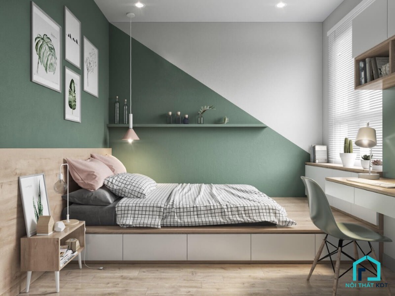 Thiết kế phòng ngủ xanh rêu