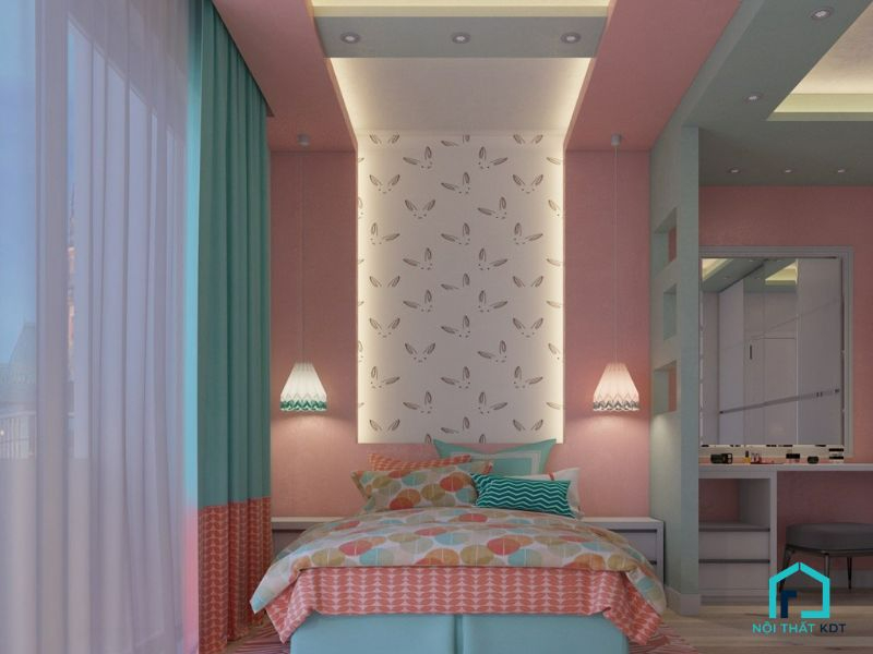 phòng ngủ màu tím hồng