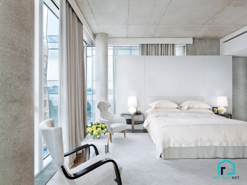 phòng ngủ màu trắng phong cách hiện đại
