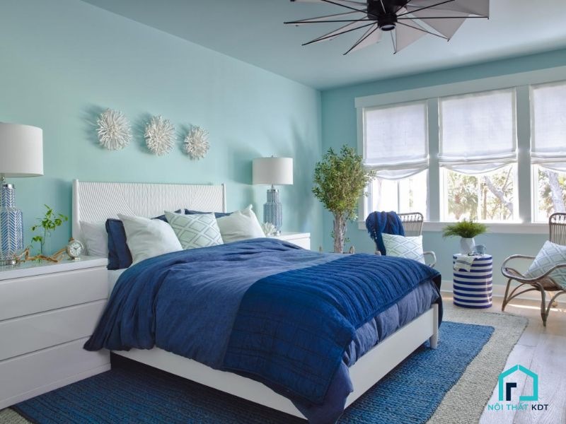 sơn phòng ngủ màu xanh ngọc