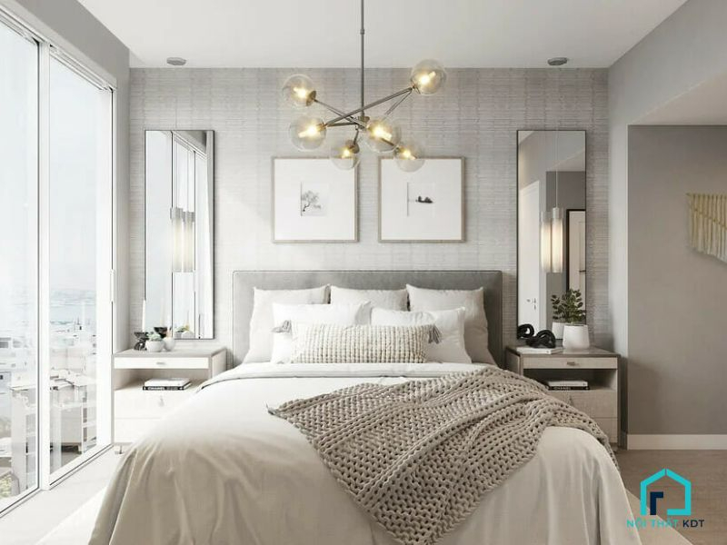 thiết kế phòng ngủ màu xám hiện đại