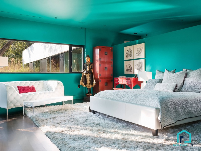các mẫu phòng ngủ màu xanh ngọc đẹp