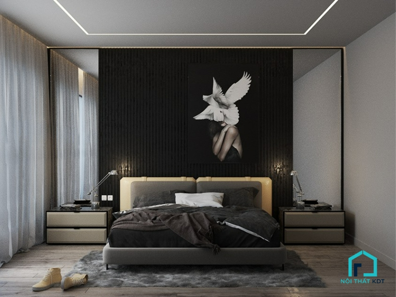 thiết kế phòng ngủ tone màu đen