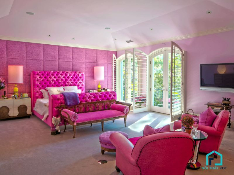 trần thạch cao phòng ngủ màu hồng