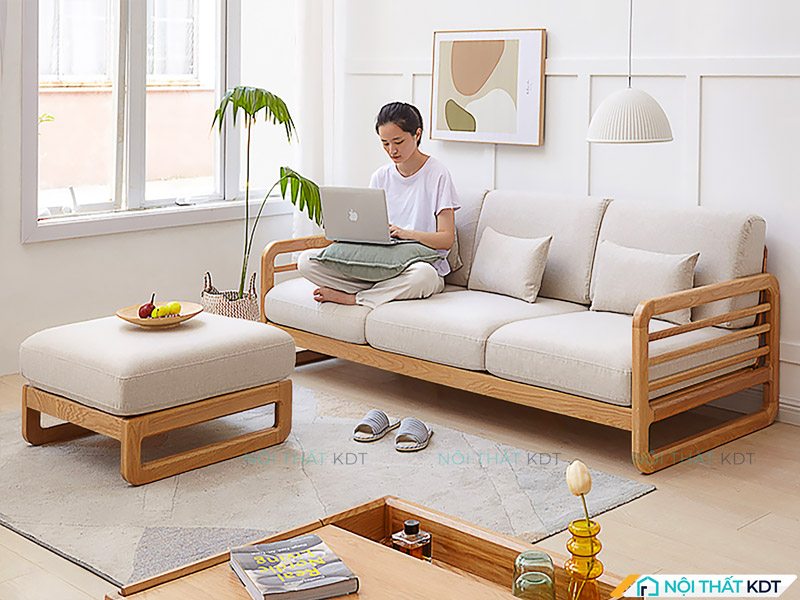 Sofa gỗ 1m8 S175 chất liệu tự nhiên gỗ sồi hoặc tần bì