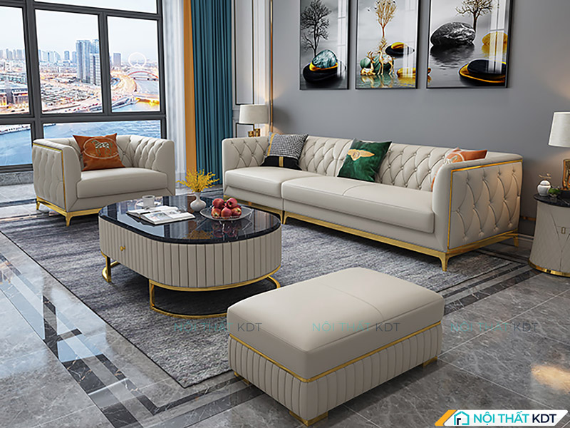 Sofa da văng S179 trắng sang trọng, êm ái