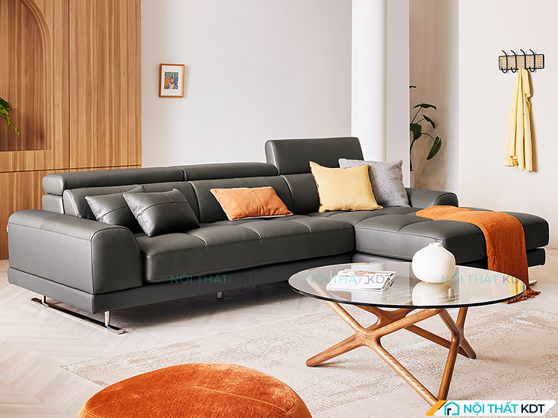 Sofa da đen chữ L S432 giúp định hình phong cách