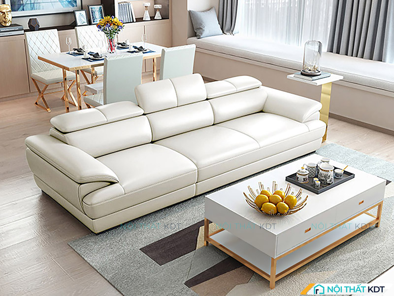 Mẫu sofa da trắng S215 3 chỗ ngồi với đường may tinh xảo