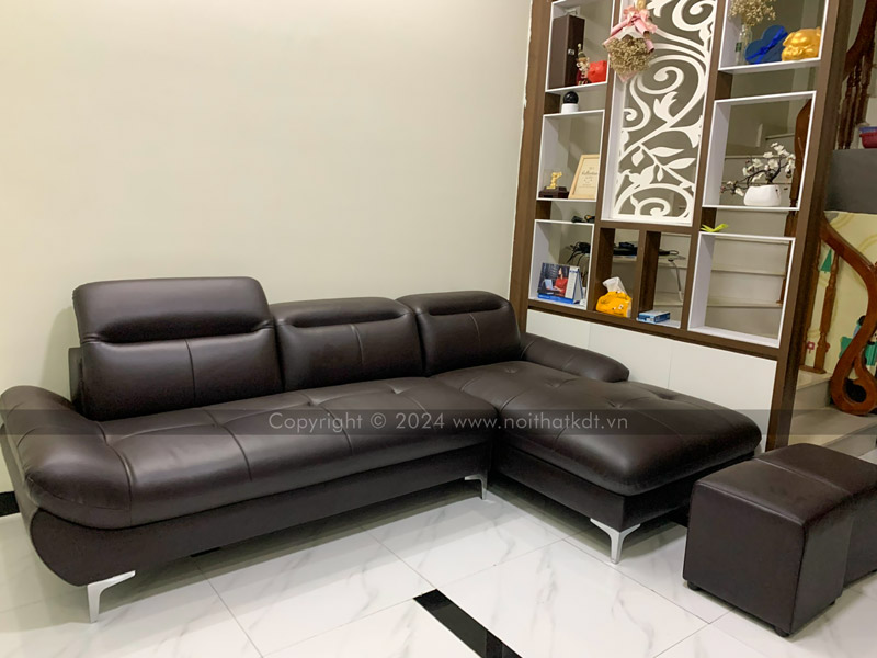 Sofa chữ L S199 da đen cho gia đình đông thành viên