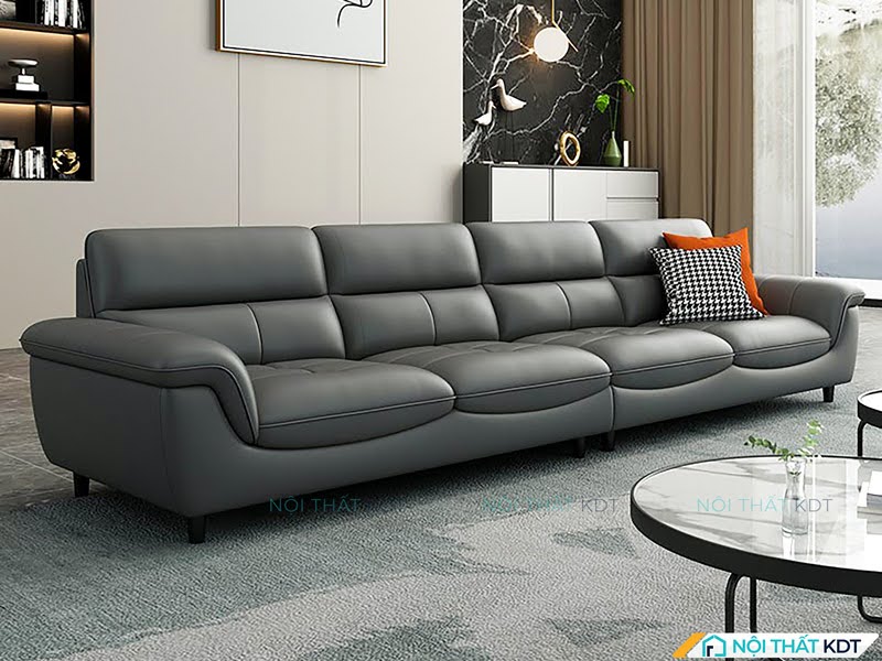 Sofa da đen S412 thiết kế văng thẳng nhỏ gọn