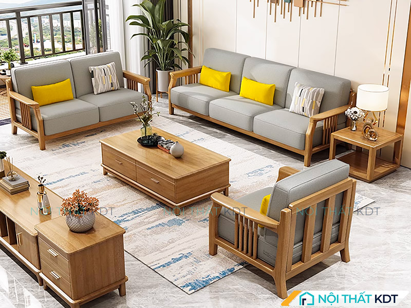 Bộ ghế gỗ tay vịn màu be nhỏ gọn, tiết kiệm diện tích S384