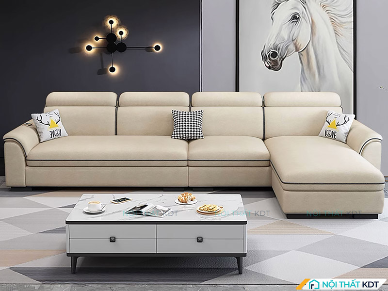 Sofa góc nỉ trắng S110 rộng rãi, thiết kế thanh lịch
