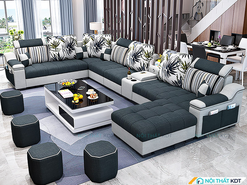 Bộ sofa nỉ góc L màu đen đẹp hiện đại cho phòng khách S39