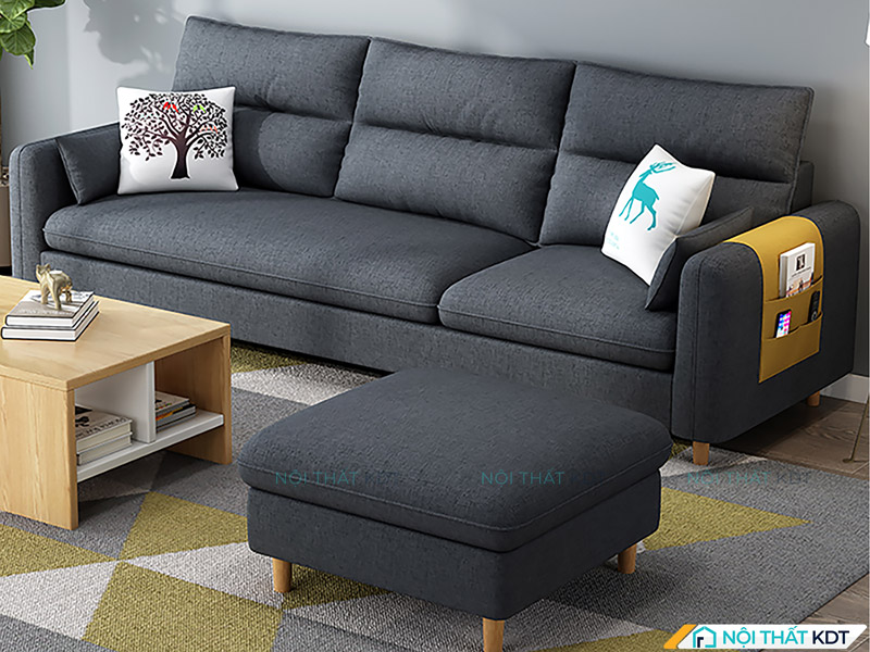 Bộ sofa 3 chỗ văng vải nỉ đen thông minh tay mỏng S33