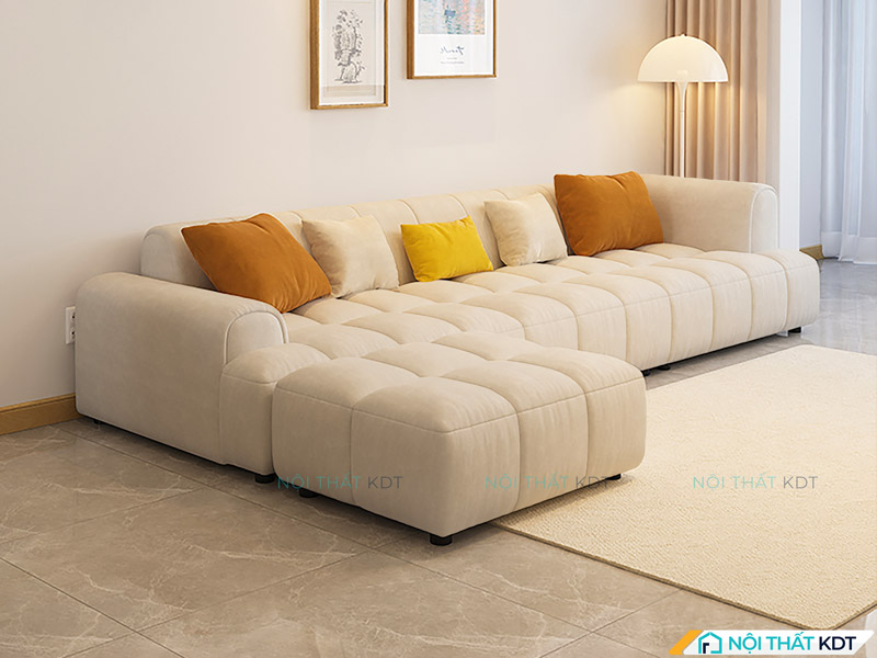 Sofa nỉ trắng S434 đệm êm ái, lý tưởng để thư giãn