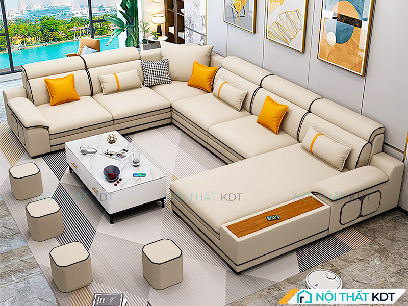 Sofa nỉ S411U kiểu dáng hiện đại, màu trắng tinh khôi