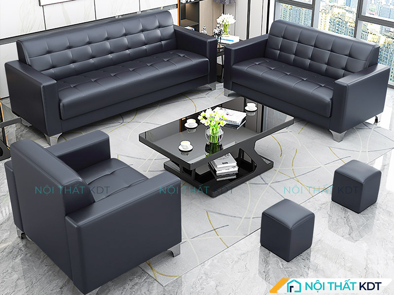 Sofa tiếp khách văn phòng bọc da đen sang trọng lịch lãm S450