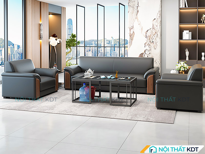 Sofa chữ U đen tiếp khách cho văn phòng đẹp, sang trọng S442