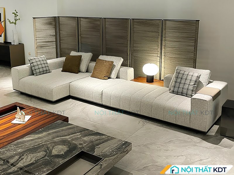 Sofa nỉ trắng là điểm nhấn dịu dàng, làm dịu mắt