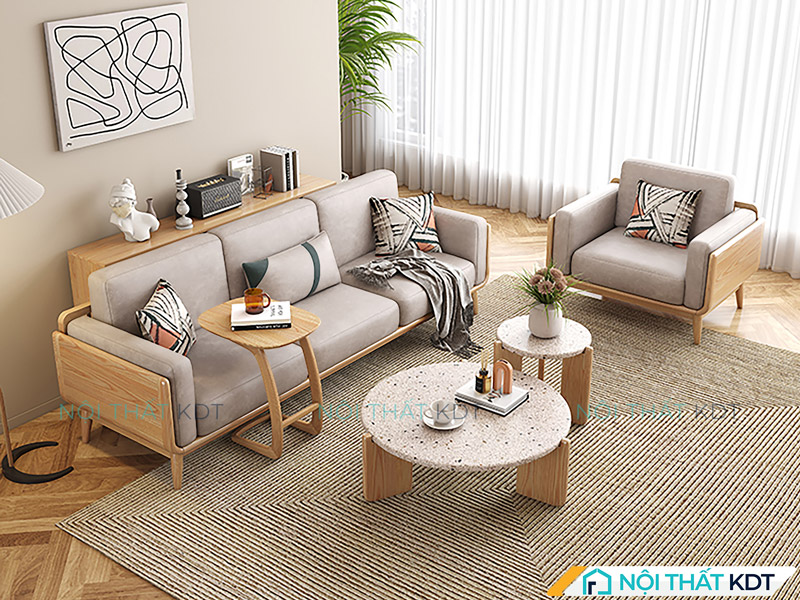 Sofa gỗ S294 trắng với thiết kế gọn gàng
