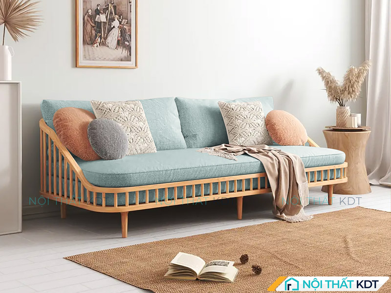 Sofa xanh pastel mang hơi thở vintage nhẹ nhàng, thổi hồn cho không gian thêm phần thơ mộng