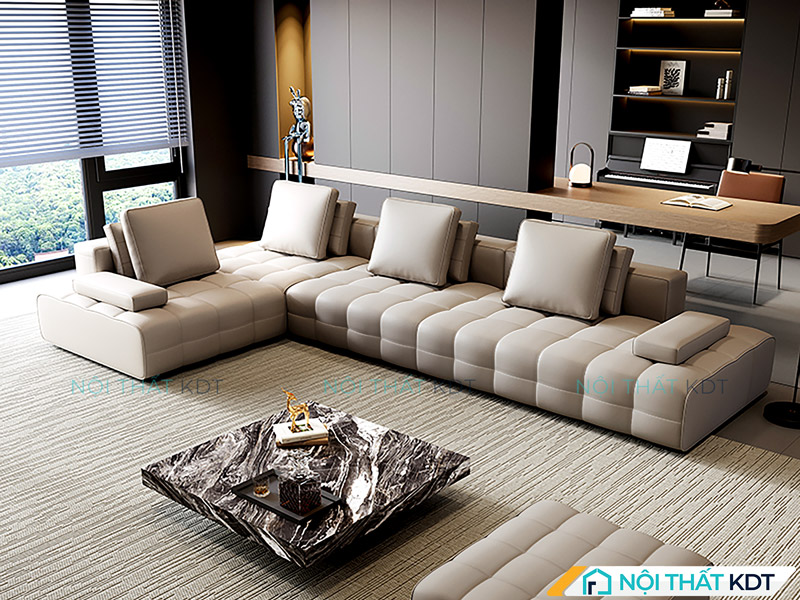 Sofa trắng nên chọn chất liệu da vì dễ lau chùi
