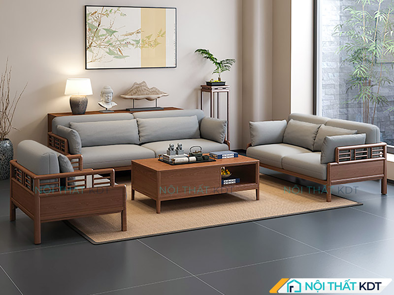 Sofa 1m8 kết hợp bàn trà gỗ nhỏ gọn