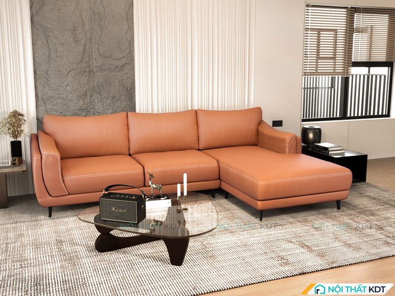 Bộ sofa da chữ L đệm lò xo êm ái tôn lên vẻ đẹp tân cổ điển cho gian phòng khách S226