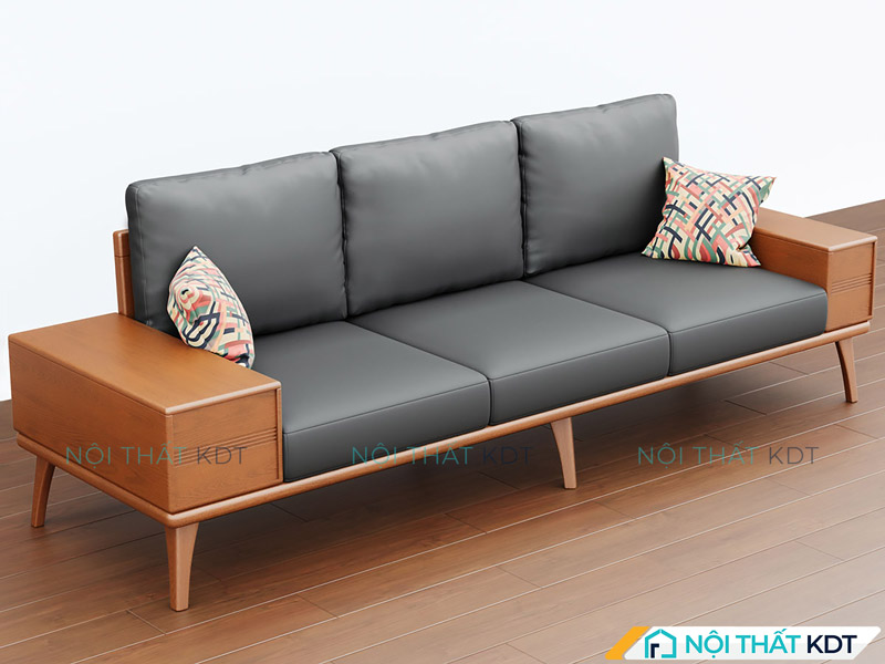 Ghế sofa văng gỗ tay vịn xám đậm chứa đồ S296V