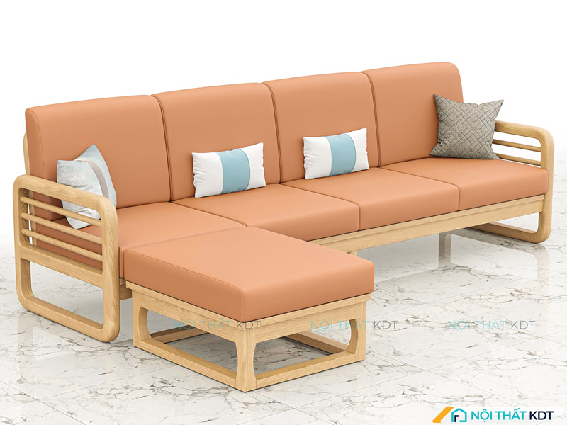 Sofa gỗ văng 4 tựa lưng tay vịn mỏng màu cam S175-V4