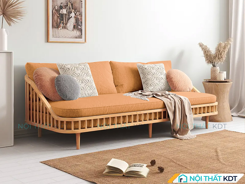 Bộ ghế sofa văng gỗ đệm nỉ tinh tế cho không gian phòng khách cực chill S318