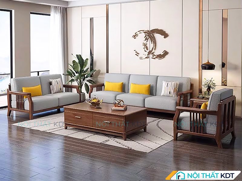 Phong cách Bắc Âu với sofa gỗ và vải mềm mại