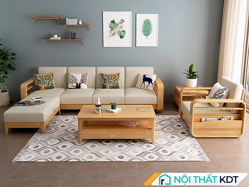 Sofa sồi trắng S178 kết hợp đệm toát lên sự thanh thoát