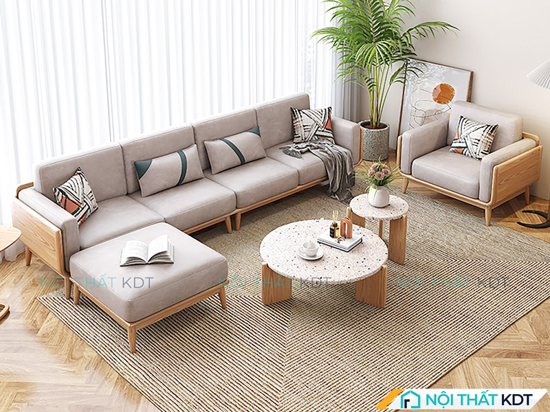 Sofa gỗ S294 trắng phối đệm dày tạo sự thoải mái