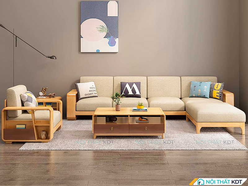 Sofa gỗ trắng S334 đệm vải là lựa chọn thông minh cho không gian nhỏ cần sự tinh tế và tiện nghi