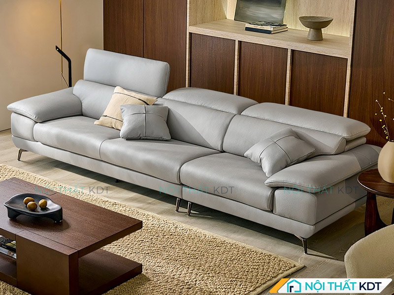 Sofa da màu xám S155-V3 sở hữu chất liệu da cao cấp không xẹp lún, giữ form ổn định theo năm tháng