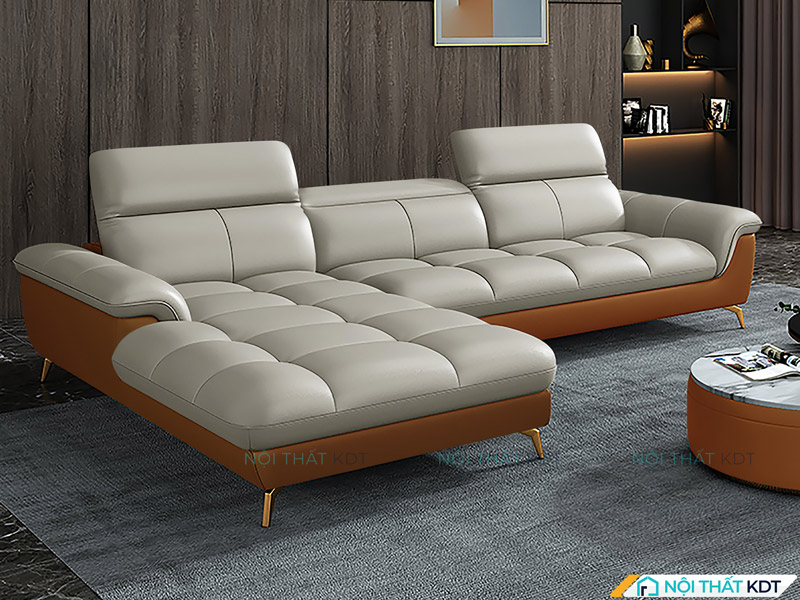 Sofa da màu xám S201 mang phong thái lịch lãm, cổ điển 
