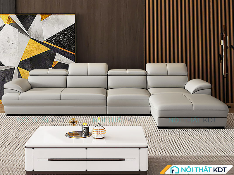 Sofa da màu xám S215-L4 có đệm mút da dày dặn tạo cảm giác êm ái, giúp cơ thể thư giãn tối đa 