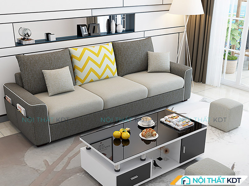 Kết hợp sofa nỉ màu xám S23AV và gối trang trí nhiều màu để tăng điểm nhấn cho căn phòng  