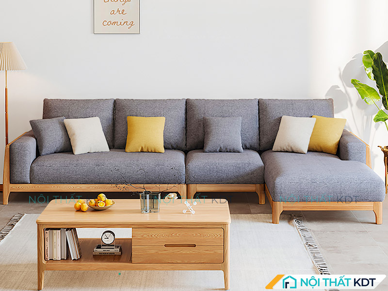 Sofa gỗ màu xám góc chữ L S312 được thiết kế với chân ghế cao thoáng, giúp vệ sinh gầm dễ dàng 