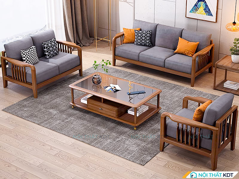 Sofa gỗ màu xám S326-U có thiết kế tựa lưng tiện lợi, mang lại sự thoải mái khi ngồi