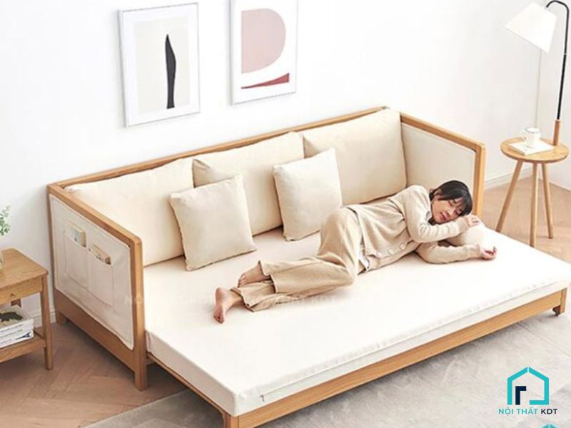 sofa phòng khách nhỏ Sofa giường tối ưu diện tích với thiết kế tích hợp túi đựng